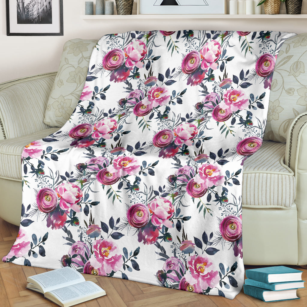 Floral Grey Roses & Peonies Blankets