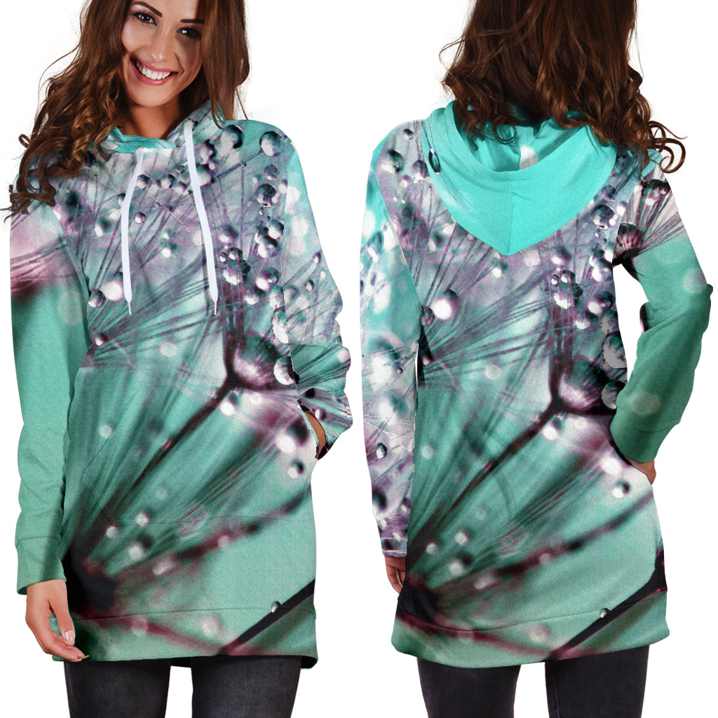 Dandelion and Water Drops Hoodie Dress - Modern Style