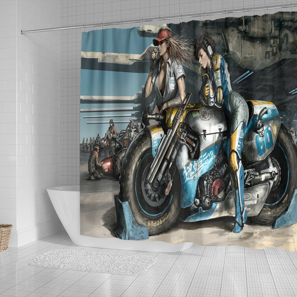Fantasy Motorbike Girls Shower Curtain - Modern Style