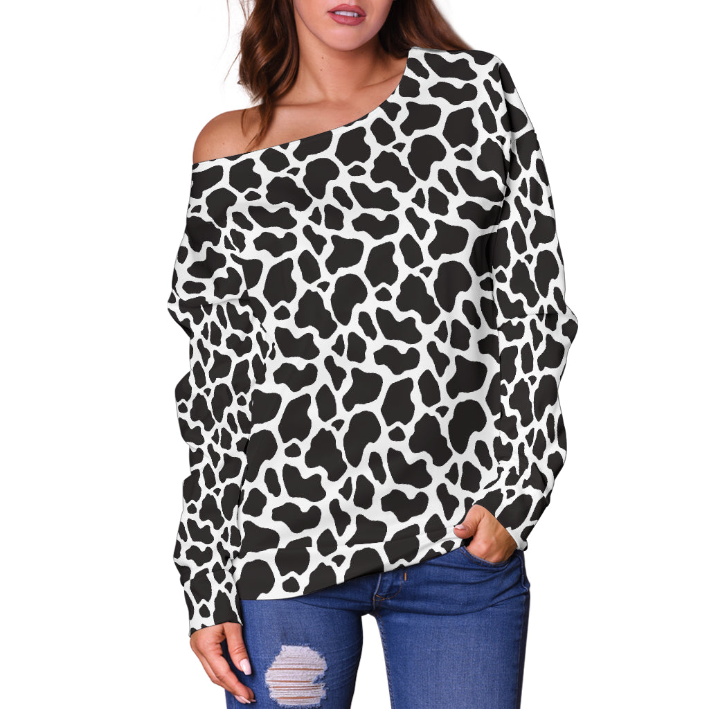 Cow Animal Print Off Shoulder Sweater - Modern Style