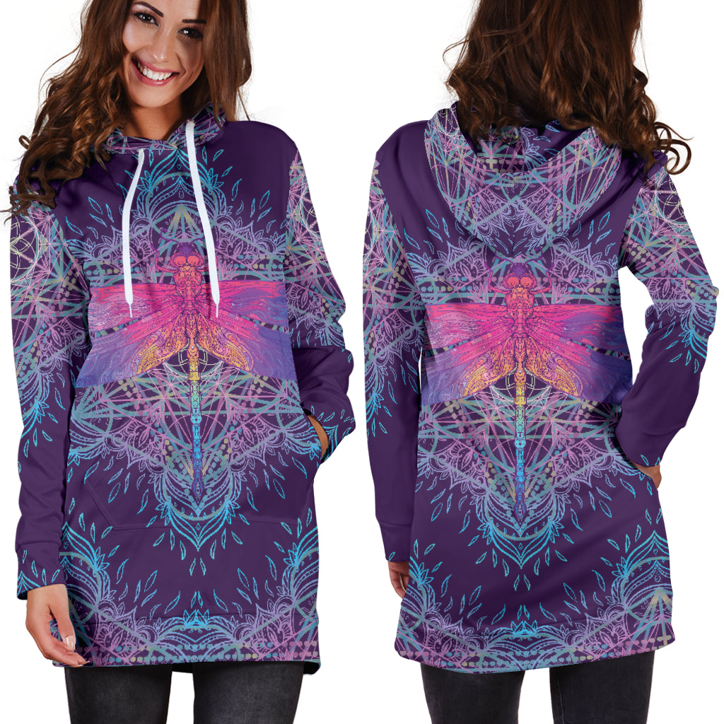 Dragonfly Mandala Hoodie Dress - Modern Style