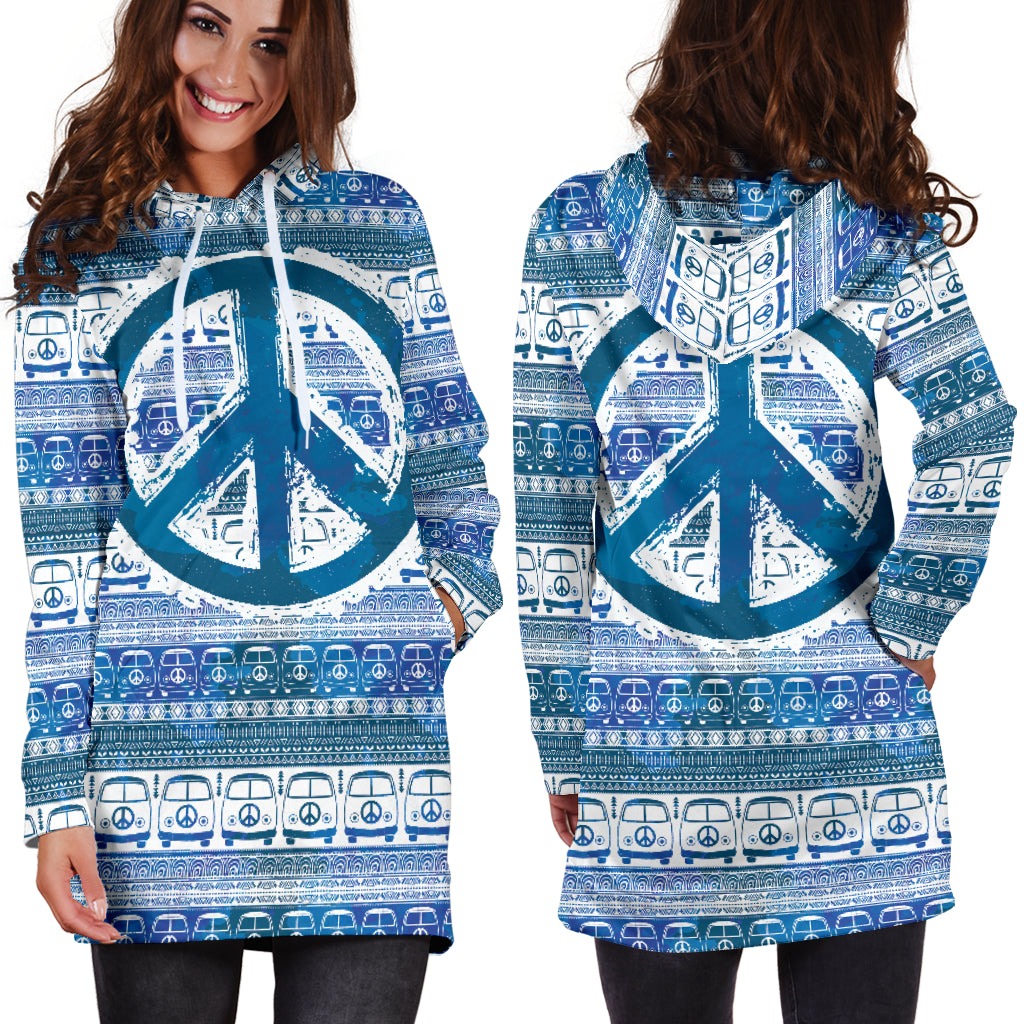 Bus and Peace Hippie Hoodie Dress - Modern Style
