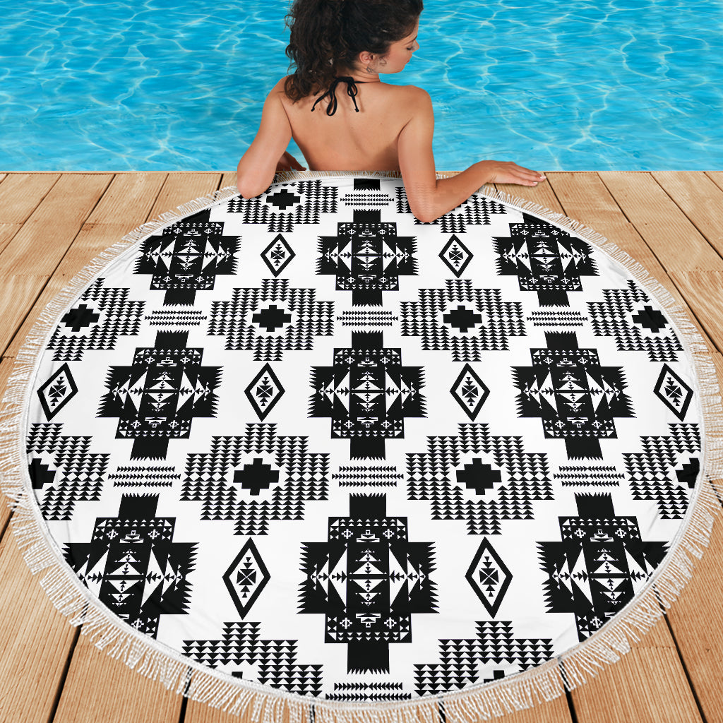 Seven Tribes White And Black Beach Blanket