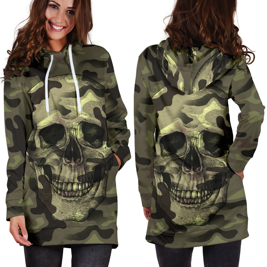 Camo Skull Camouflage with Skulls Hoodie Dress - Modern Style