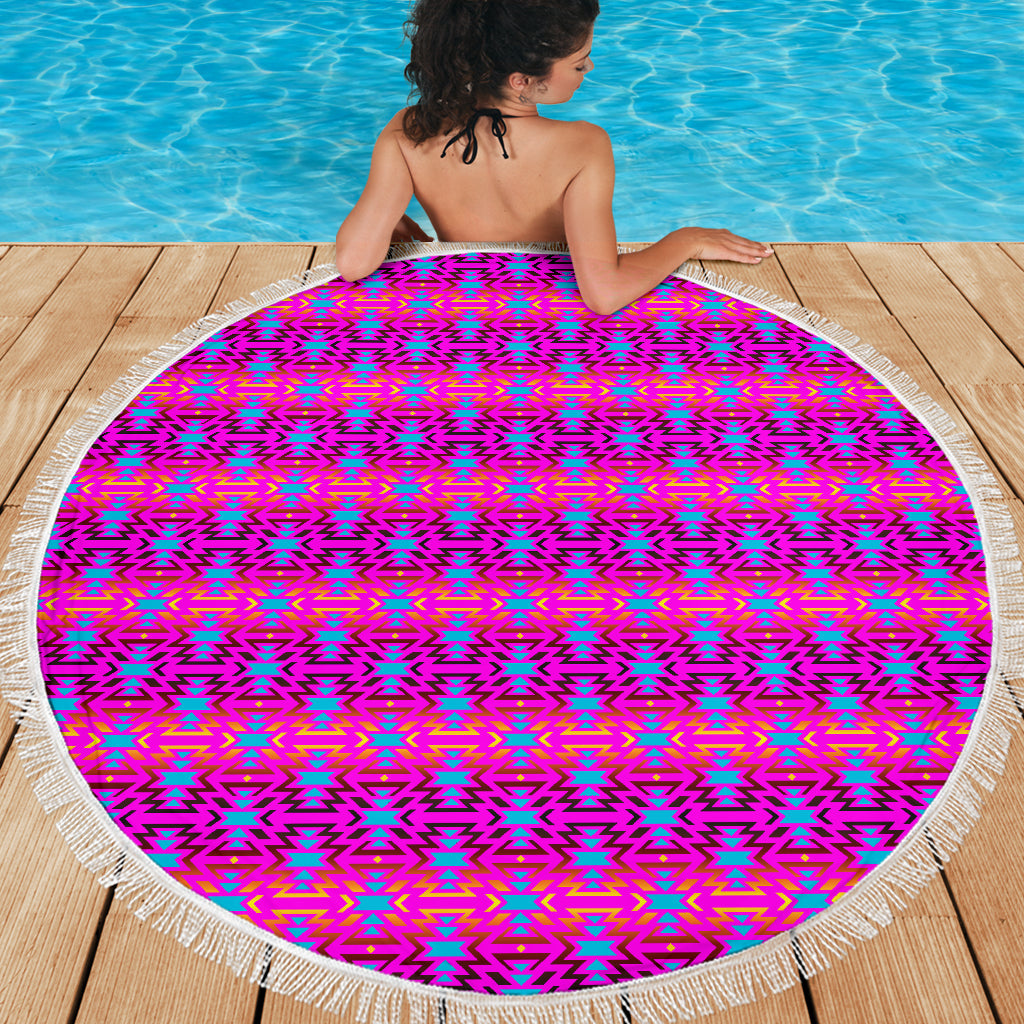 Fire Colors And Turquoise Pink Beach Blanket