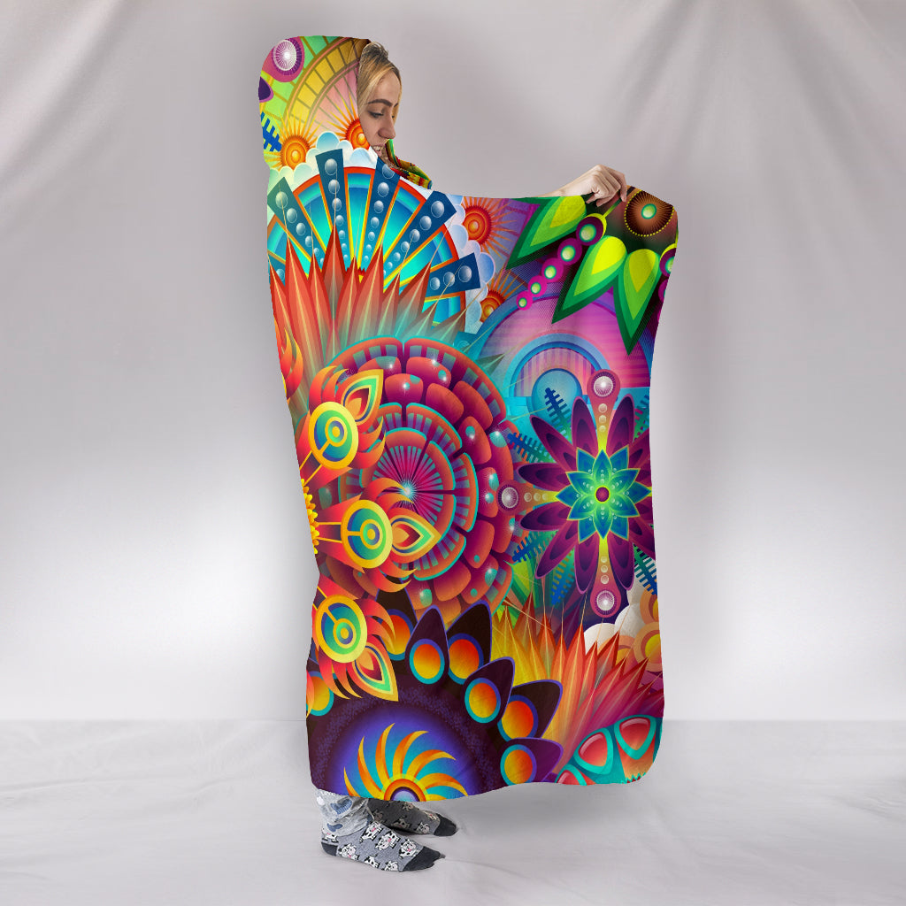 Abstract Floral Hooded Blanket - Modern Style