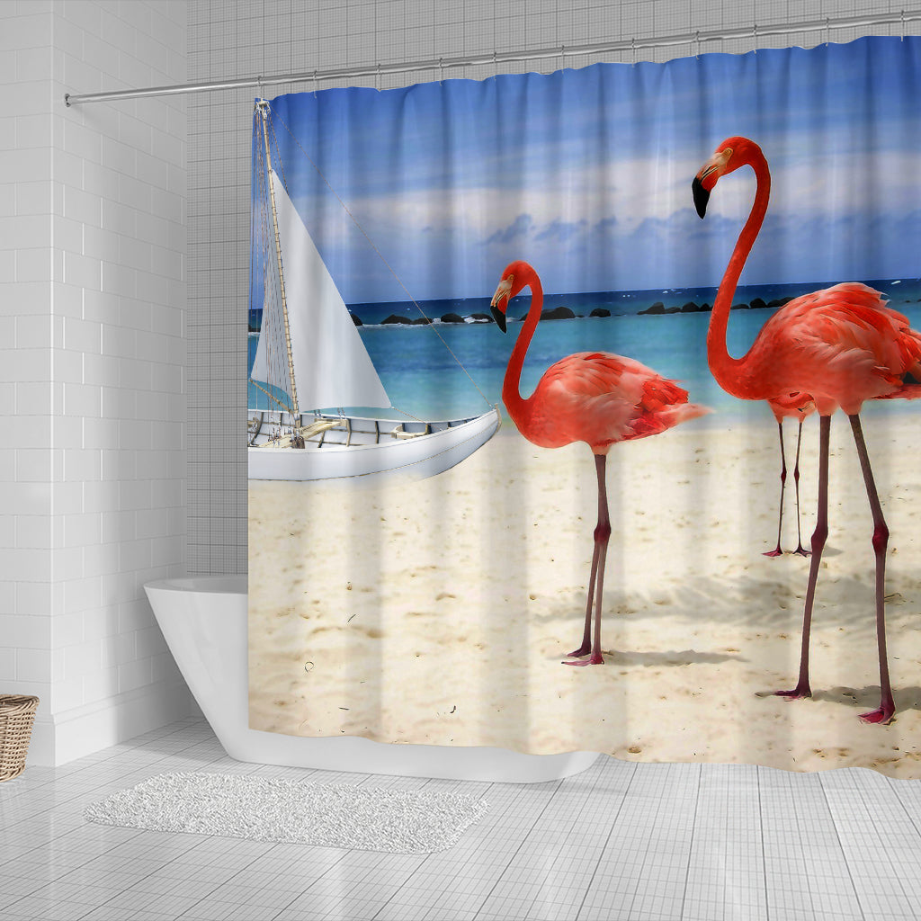 Beach And Flamingos Shower Curtain - Modern Style