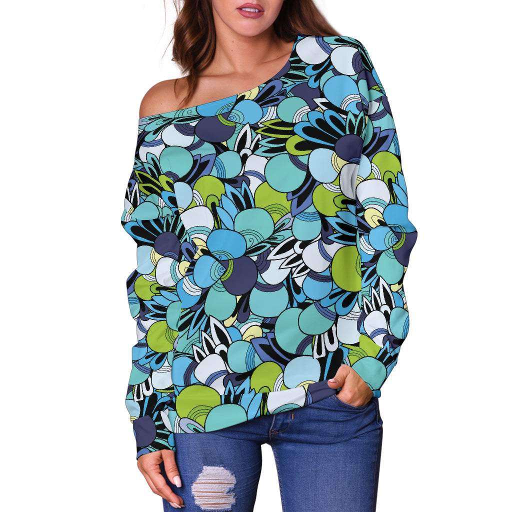 Funky Patterns in Blues Off Shoulder