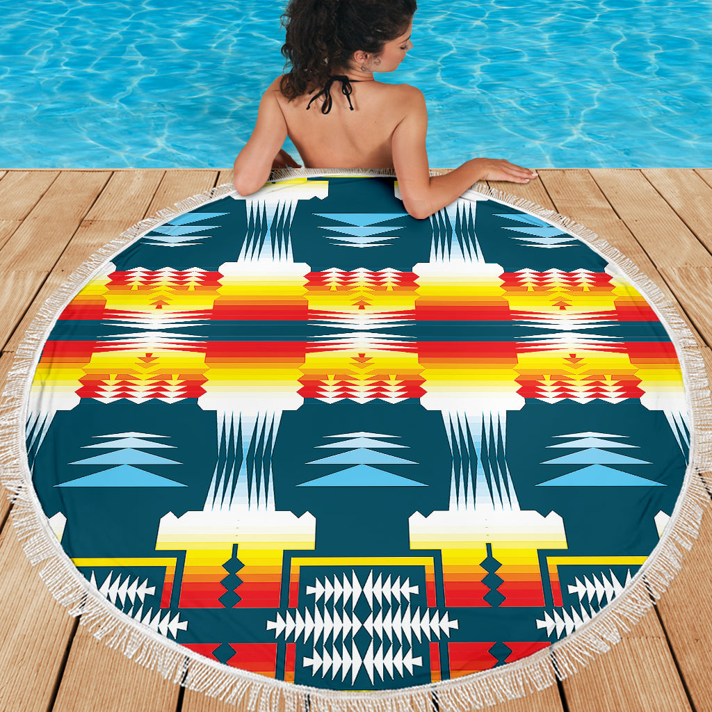 Sage Fire And Turquoise on White Beach Blanket