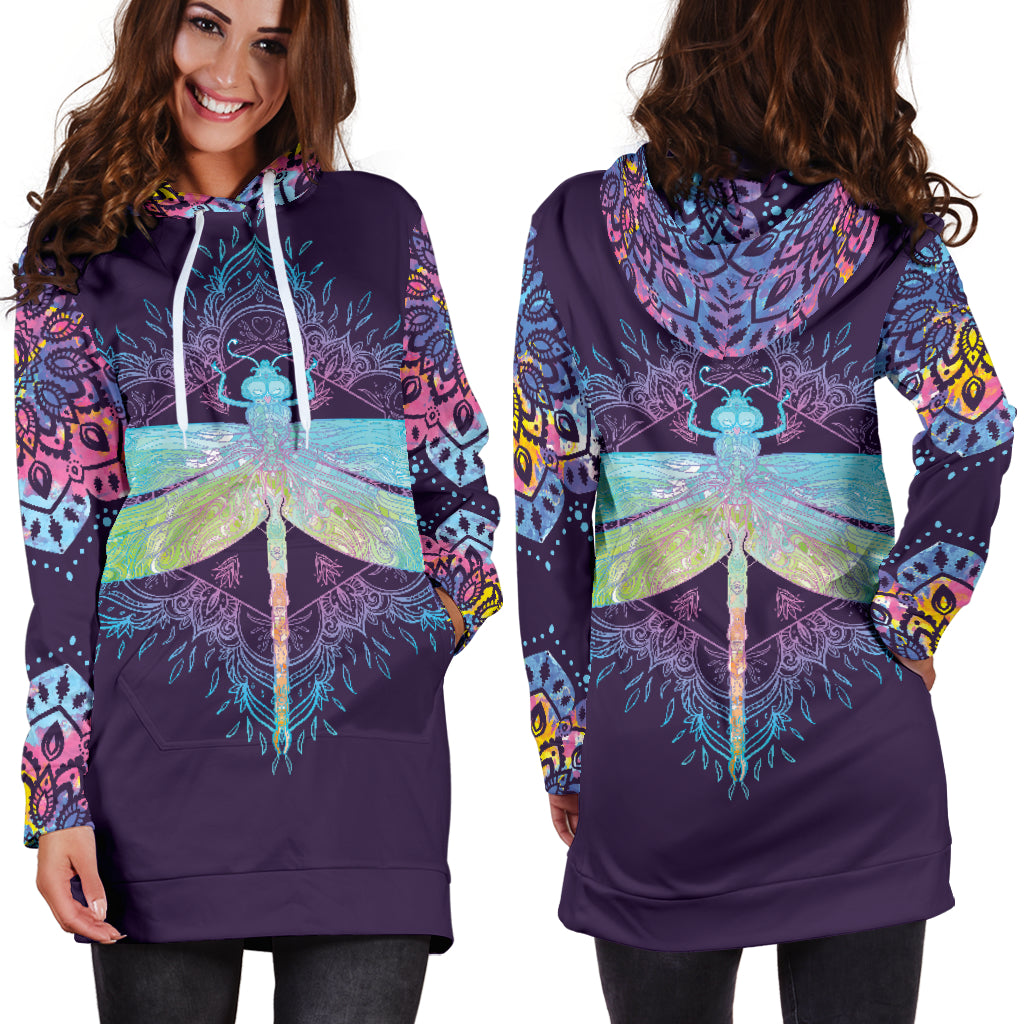 Dragonfly Mandala Hoodie Dress - Modern Style