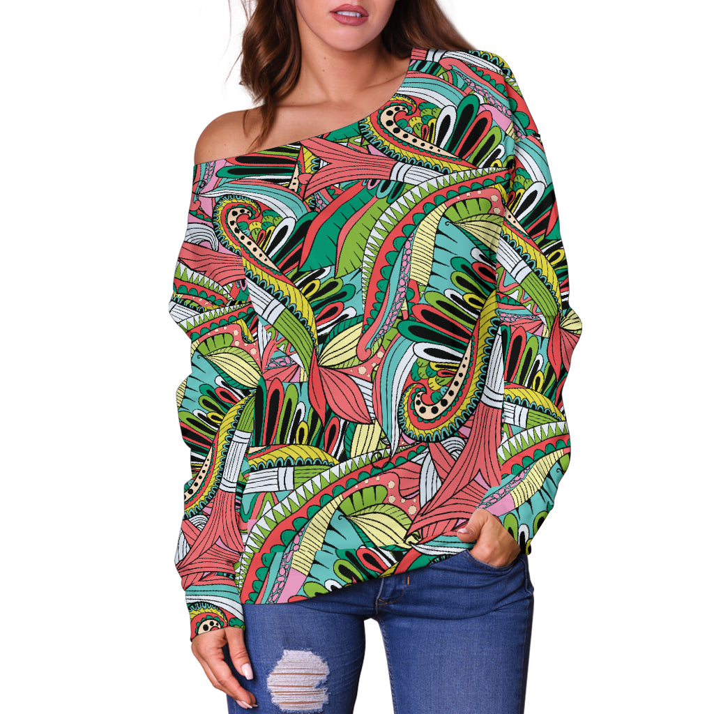 Funky Patterns in Greens Off Shoulder