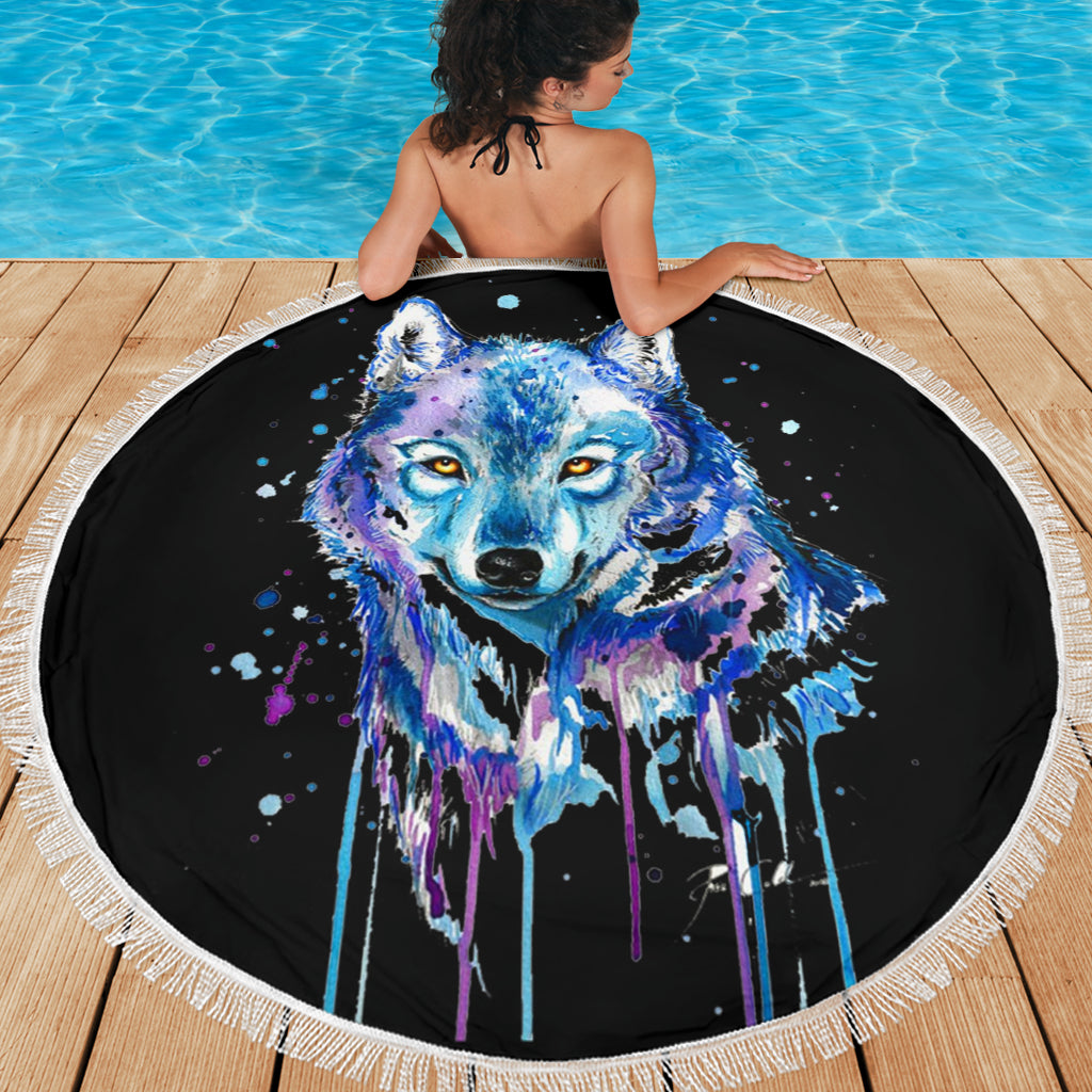 Watercolour Wolf Beach Blanket