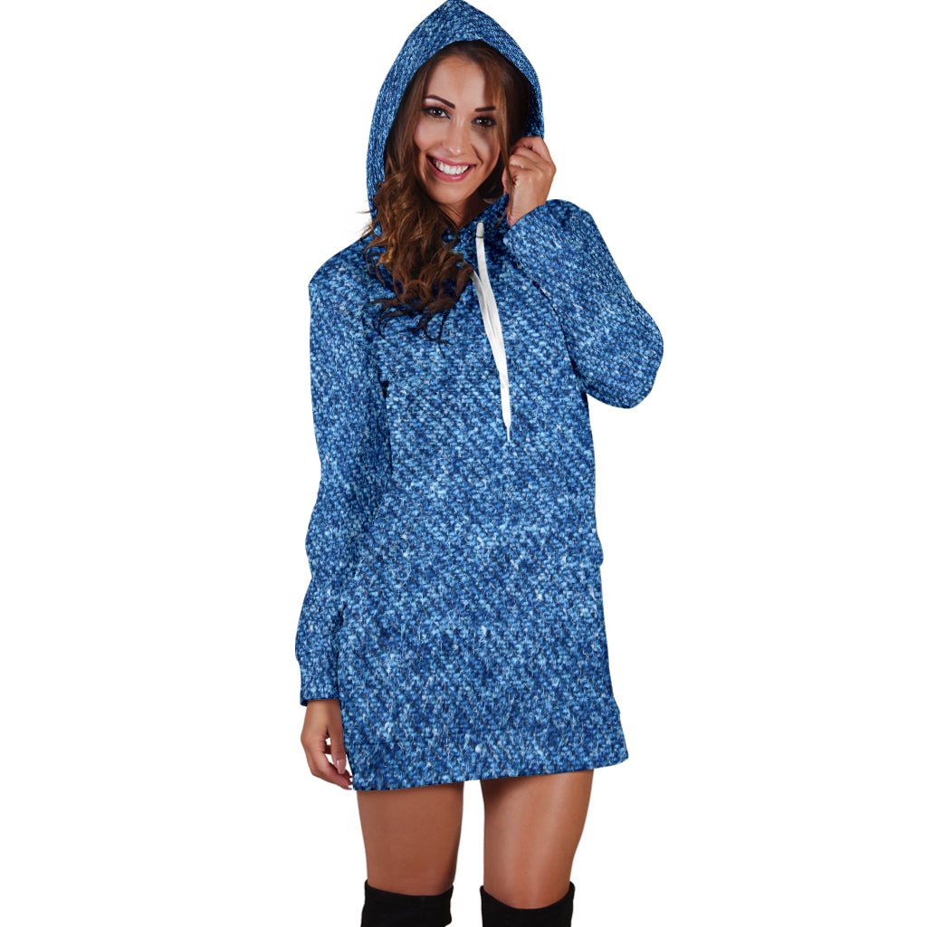 Denim Print Hoodie Dress - Modern Style