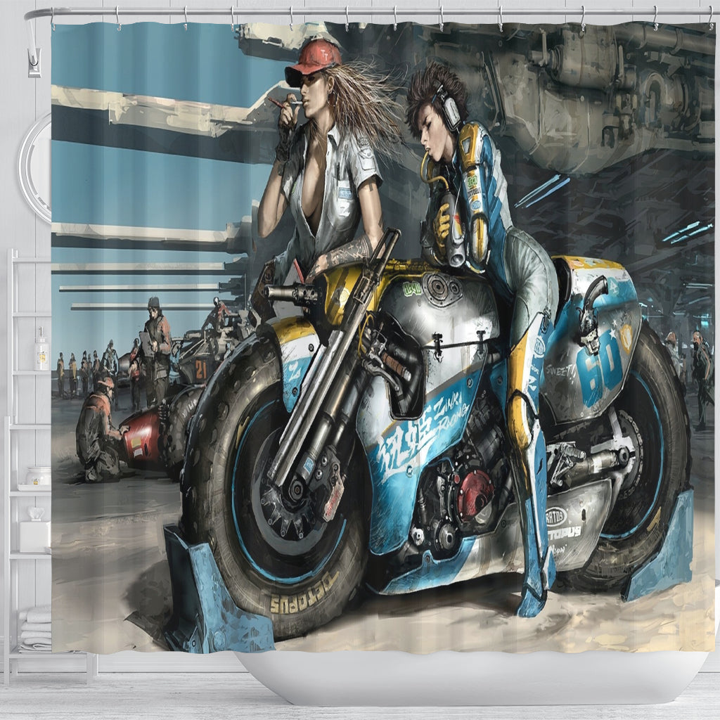 Fantasy Motorbike Girls Shower Curtain - Modern Style