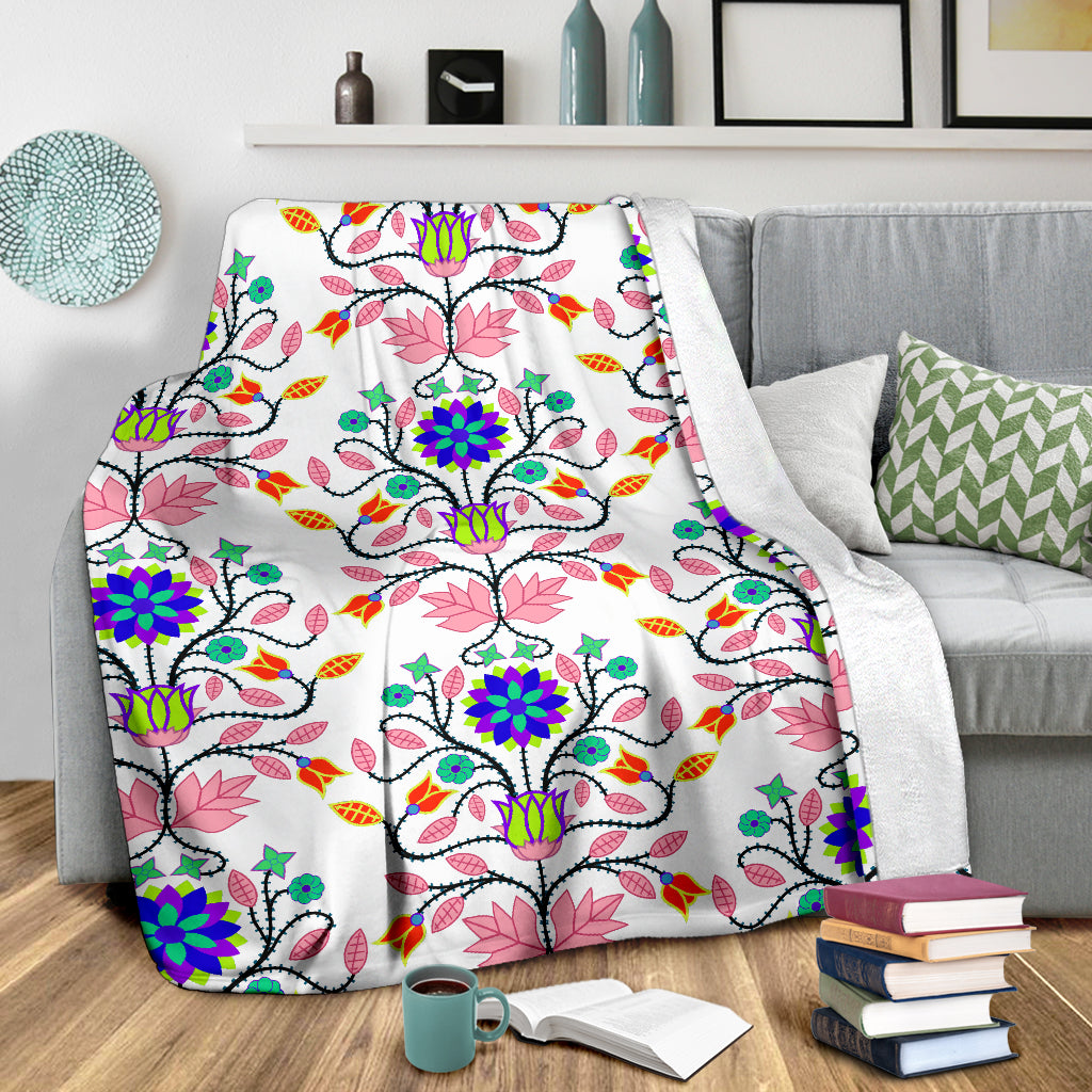 Floral Beadwork Four Clans White Blanket