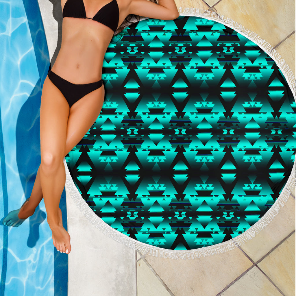 Dark Teal Winter Camp Beach Blanket - Modern Style