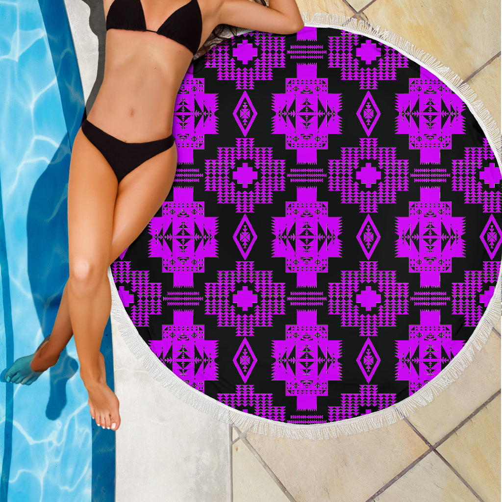 Seven Tribes Black With Purple Beach Blanket