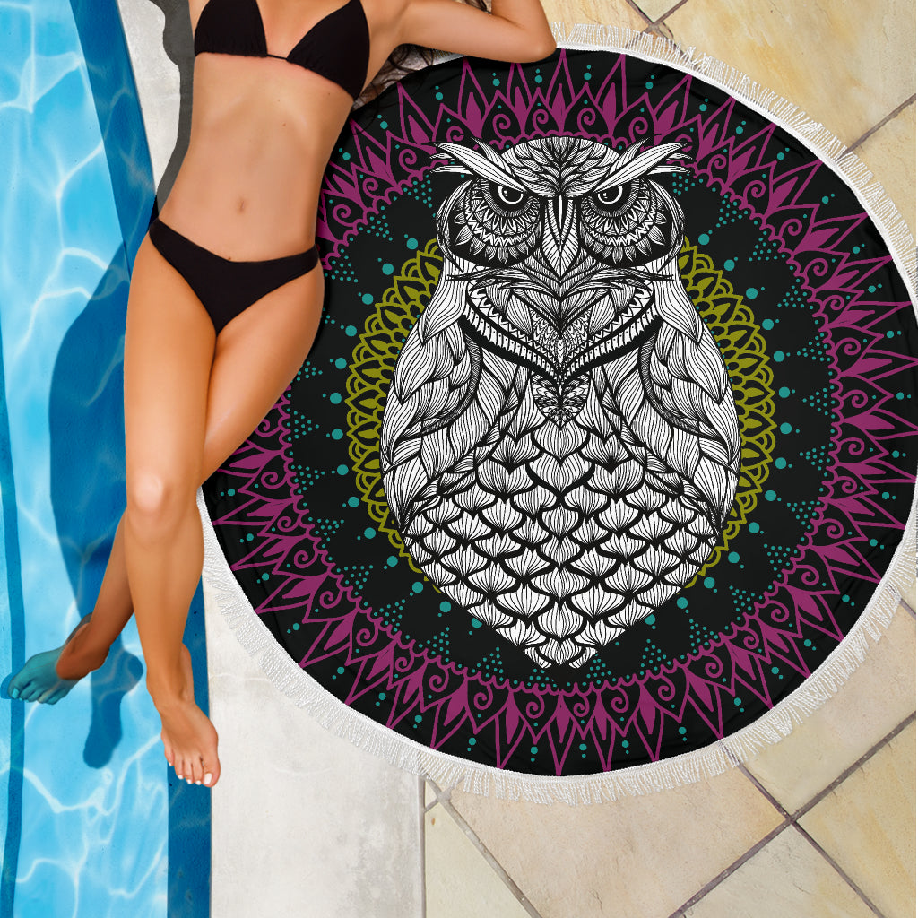 Mandala Owl 2 Beach Blankets