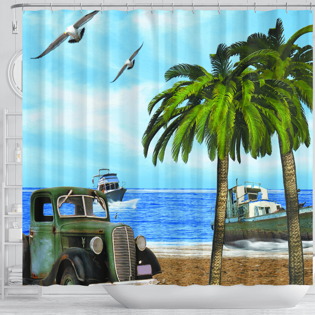Truck And Palm Shower Curtain