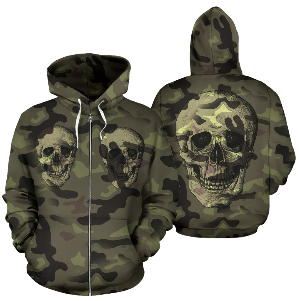 Camo Skull All Over Print Zip Up Hoodie for Lovers of Skulls and Camouflage - Modern Style