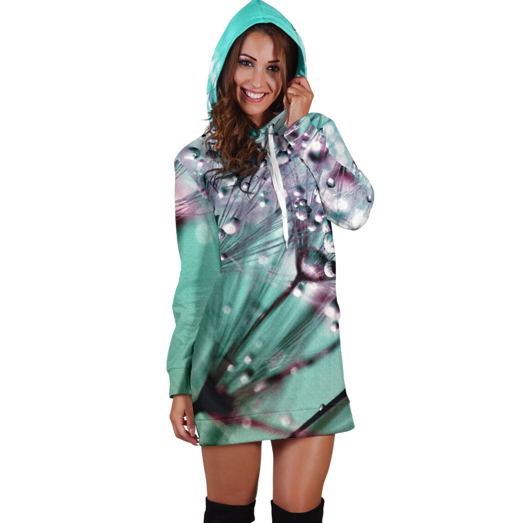 Dandelion and Water Drops Hoodie Dress - Modern Style