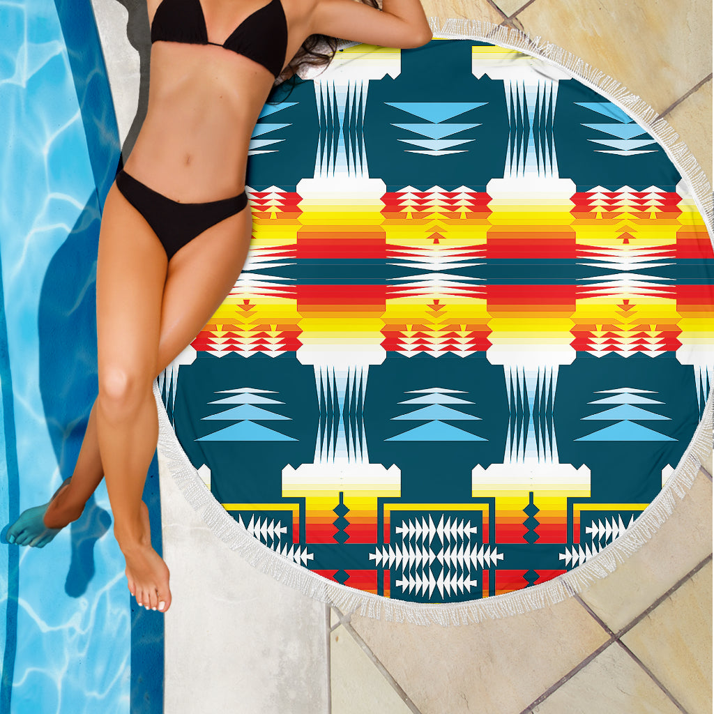 Sage Fire And Turquoise on White Beach Blanket