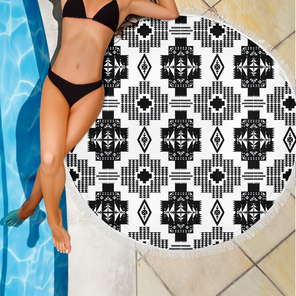 Seven Tribes White And Black Beach Blanket