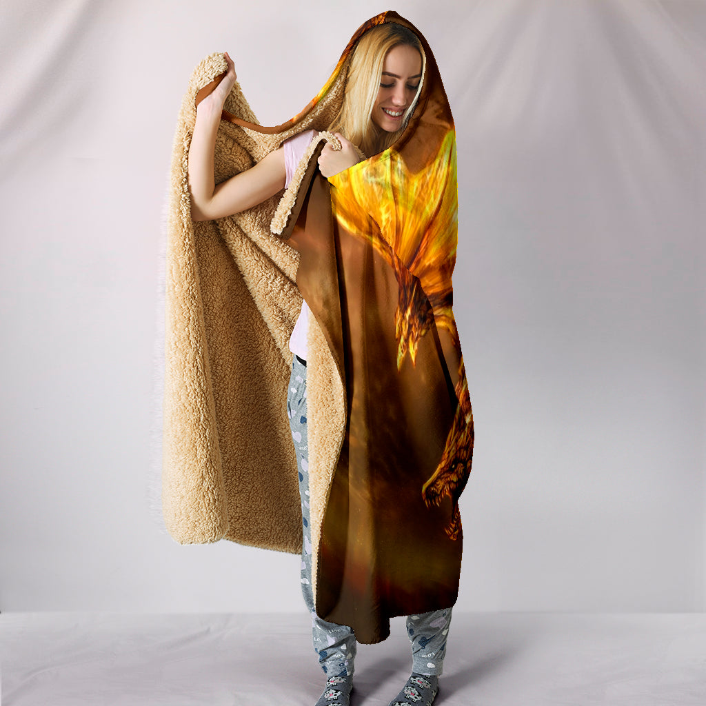 Golden Dragon Plush Lined Hooded Blanket