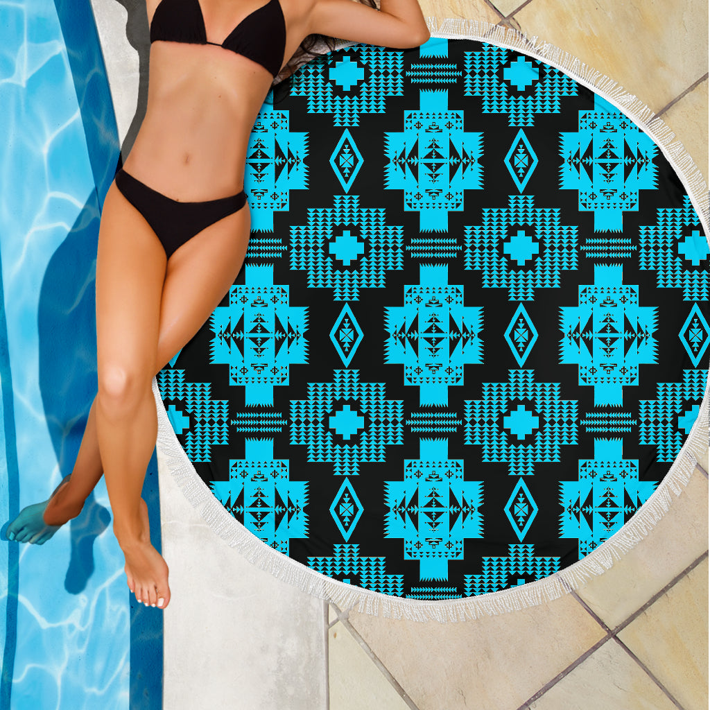 Seven Tribes Black With Turquoise Beach Blanket