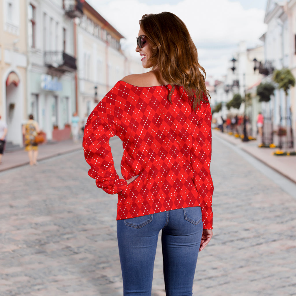 Red Argyle Off Shoulder