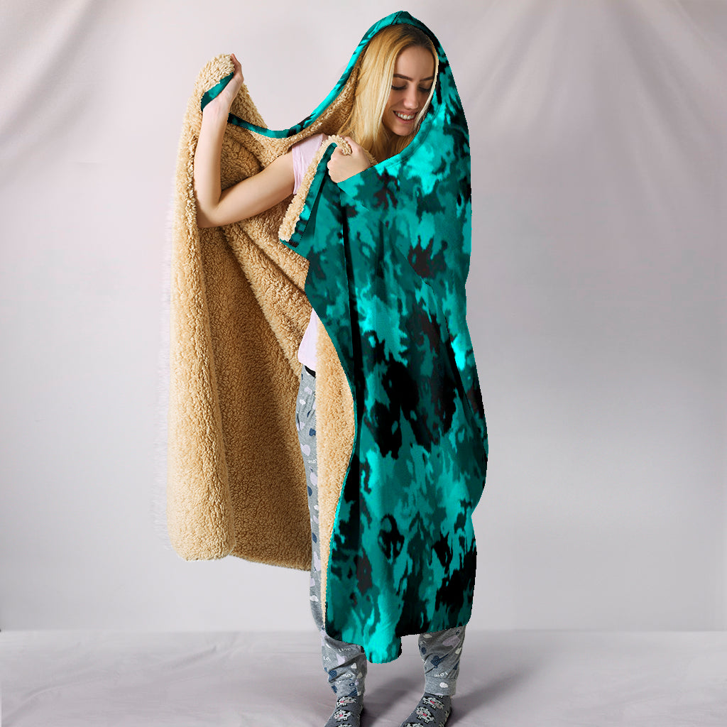 Coral Teal Plush Lined Wearable Hooded Blanket - Modern Style