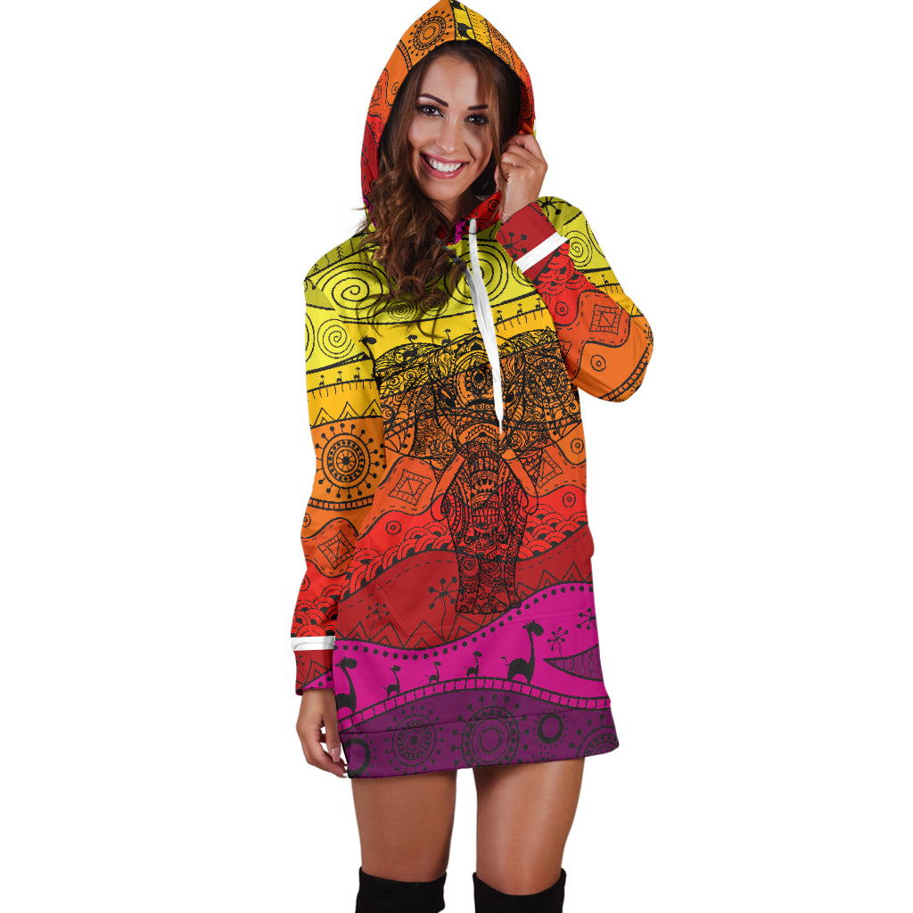 Boho Elephant Hoodie Dress - Modern Style