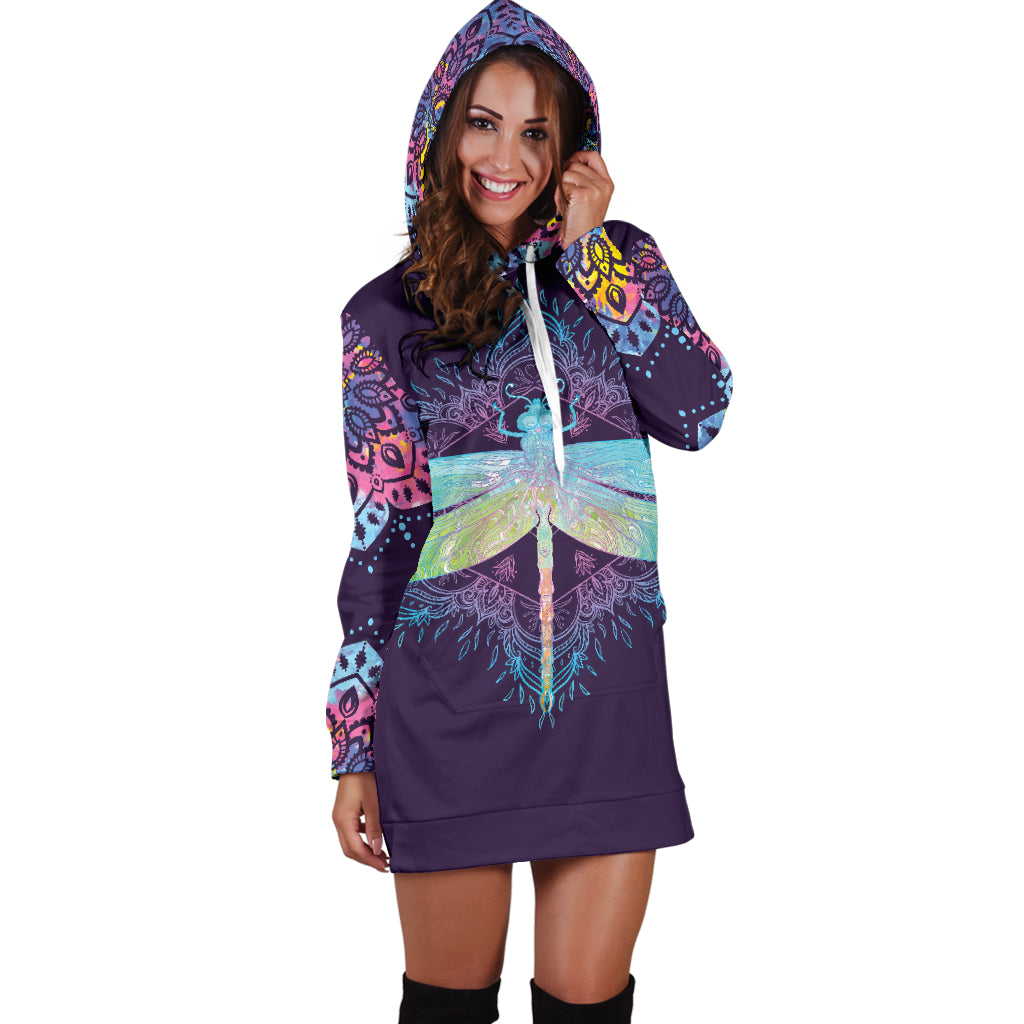 Dragonfly Mandala Hoodie Dress - Modern Style