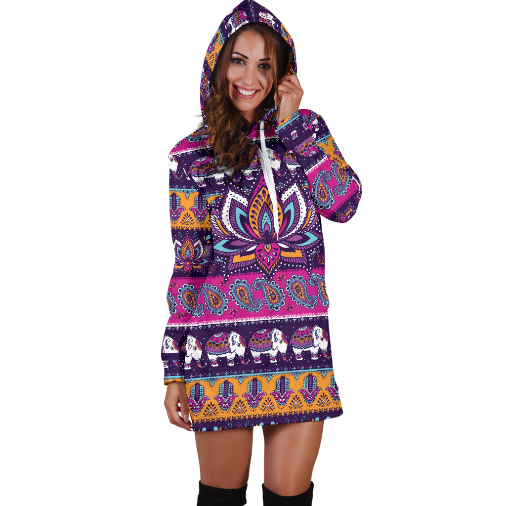 Colorful Lotus Hoodie Dress - Modern Style