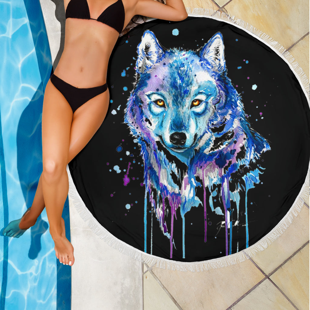 Watercolour Wolf Beach Blanket
