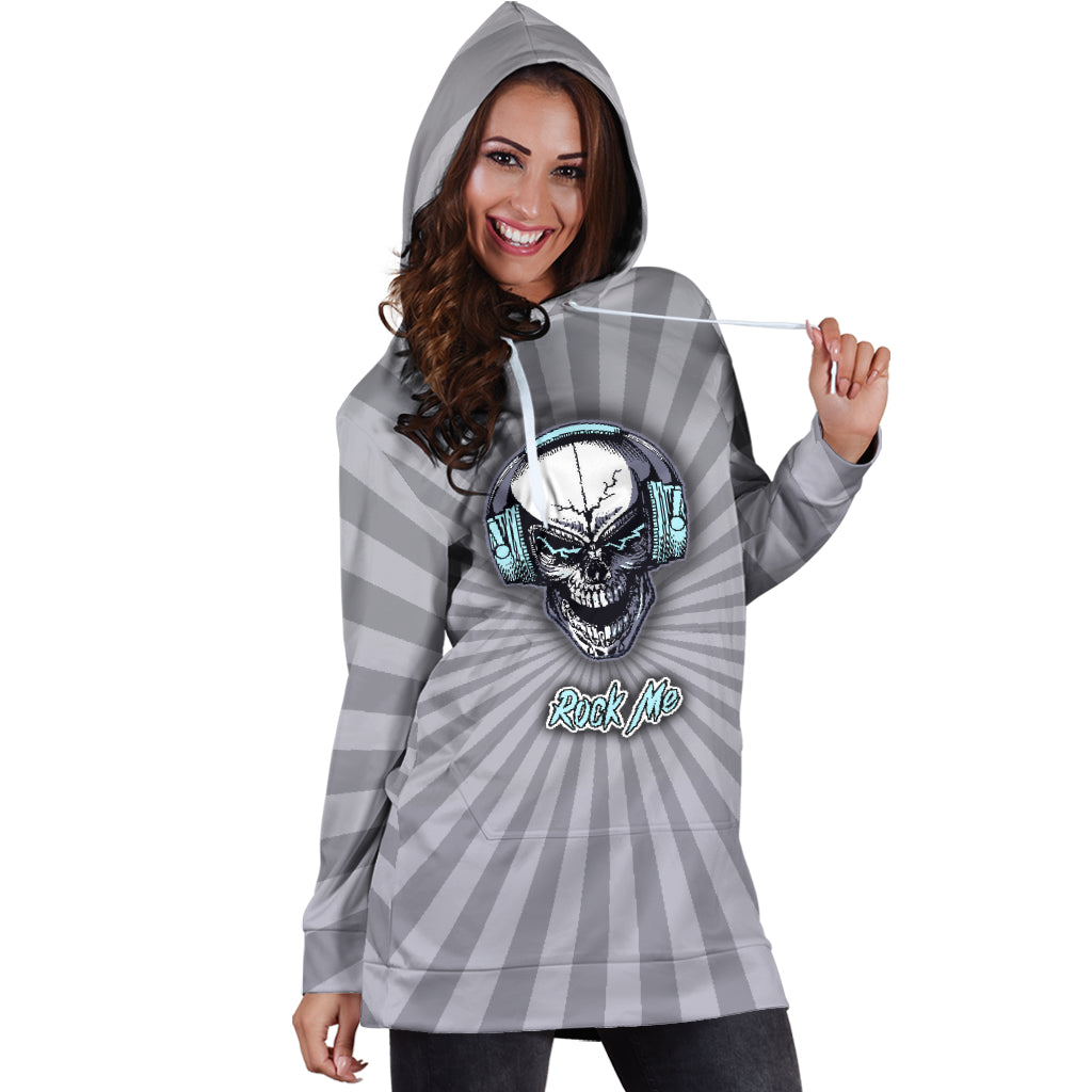 Rock Me Hoodie Dress For Skull Lovers and Music Freaks Hoodie Dress