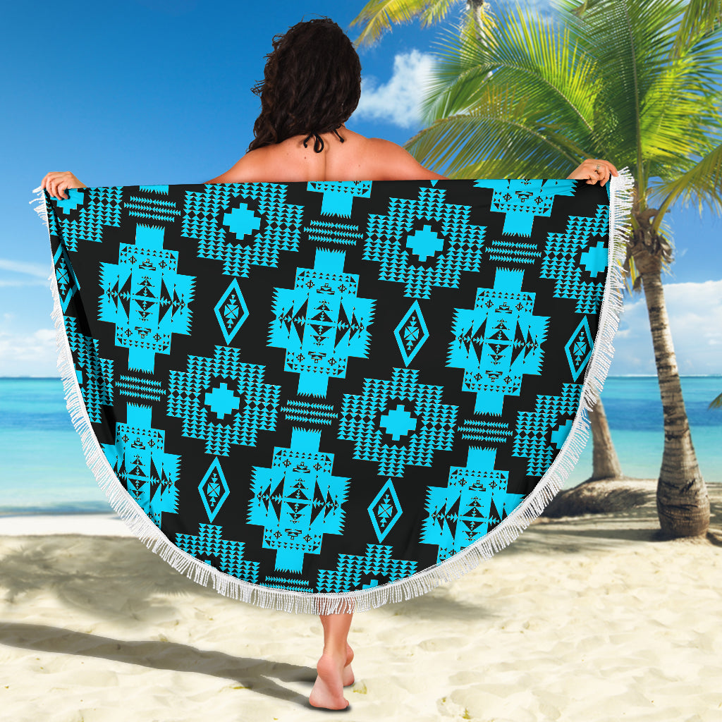 Seven Tribes Black With Turquoise Beach Blanket