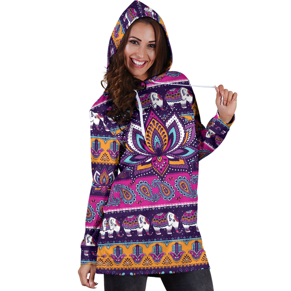 Colorful Lotus Hoodie Dress - Modern Style