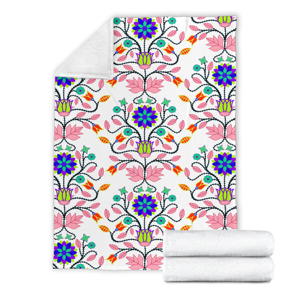 Floral Beadwork Four Clans White Blanket