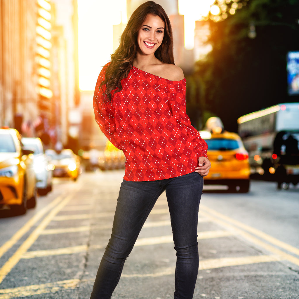 Red Argyle Off Shoulder