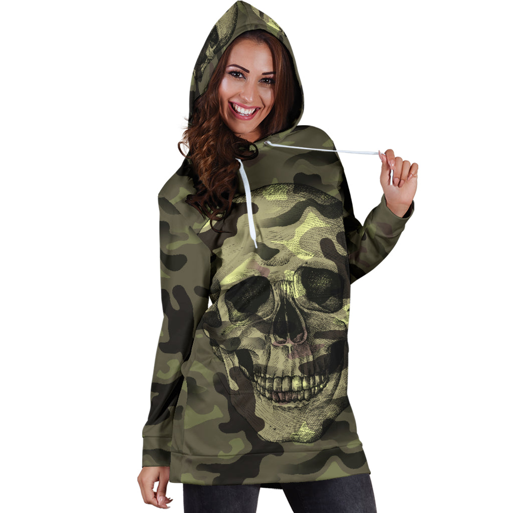 Camo Skull Camouflage with Skulls Hoodie Dress - Modern Style