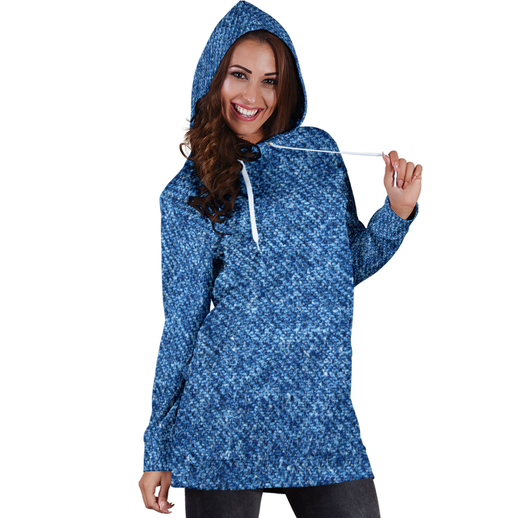 Denim Print Hoodie Dress - Modern Style