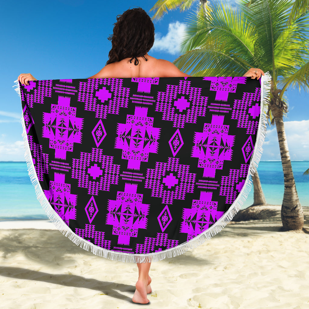 Seven Tribes Black With Purple Beach Blanket