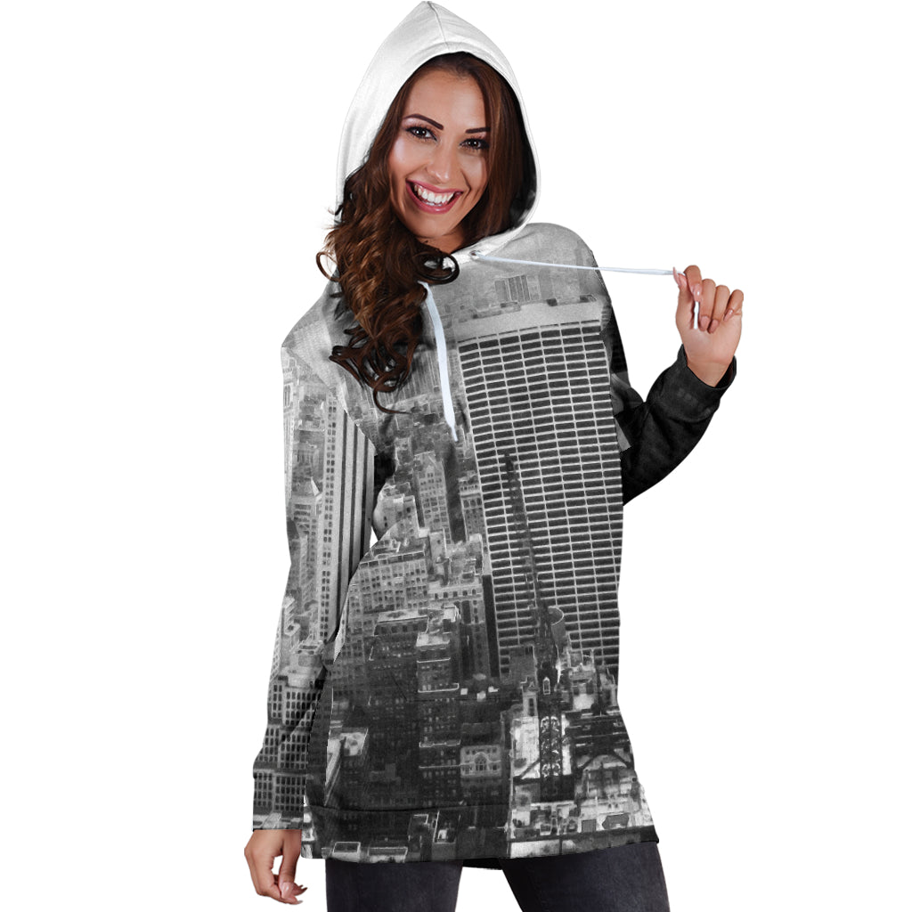 New York Print Hoodie Dress
