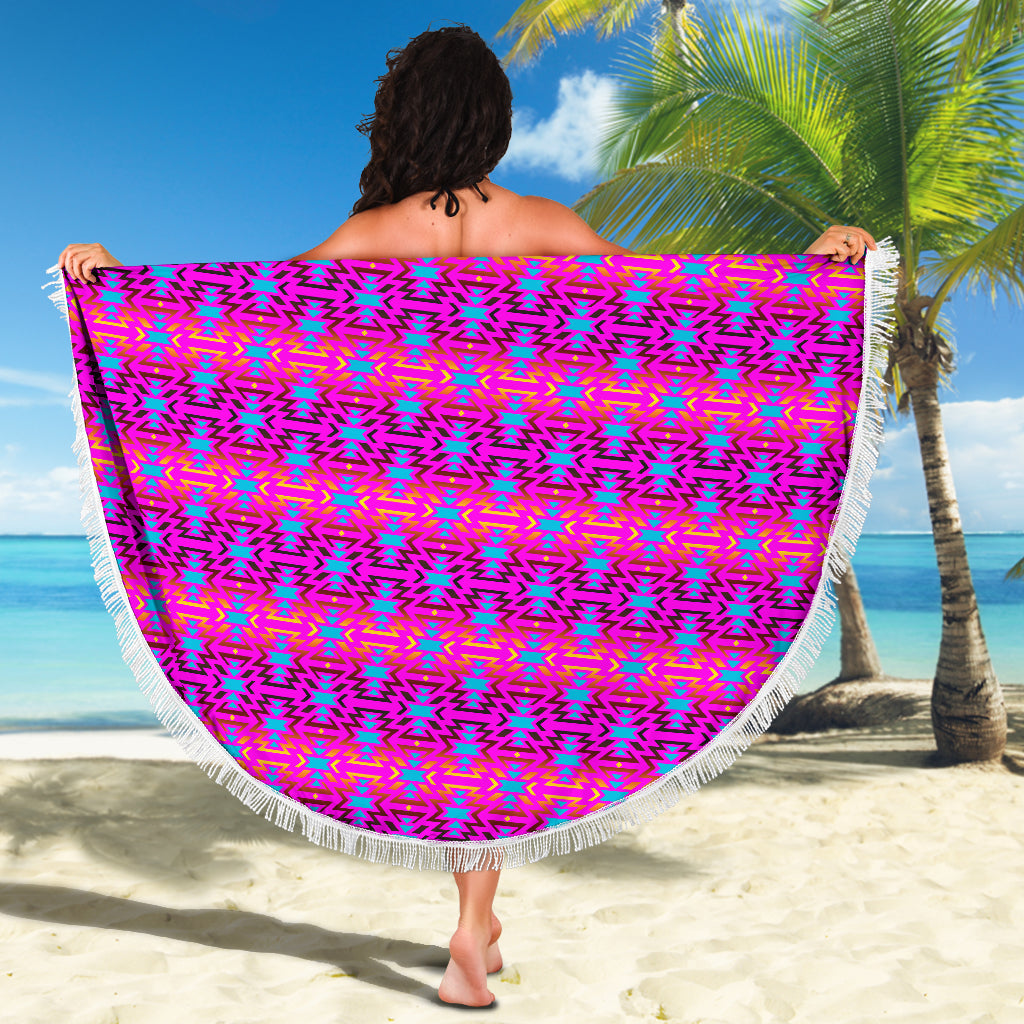 Fire Colors And Turquoise Pink Beach Blanket
