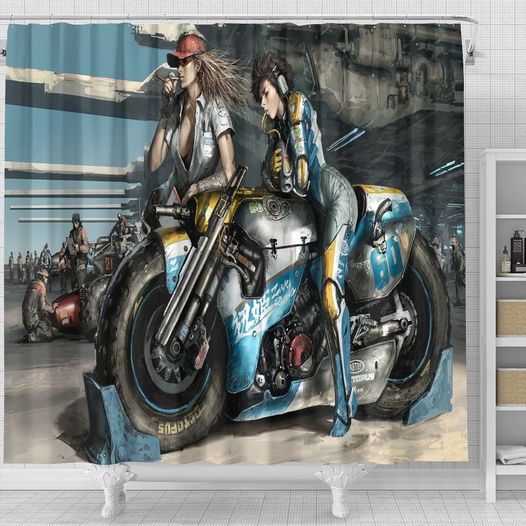 Fantasy Motorbike Girls Shower Curtain - Modern Style