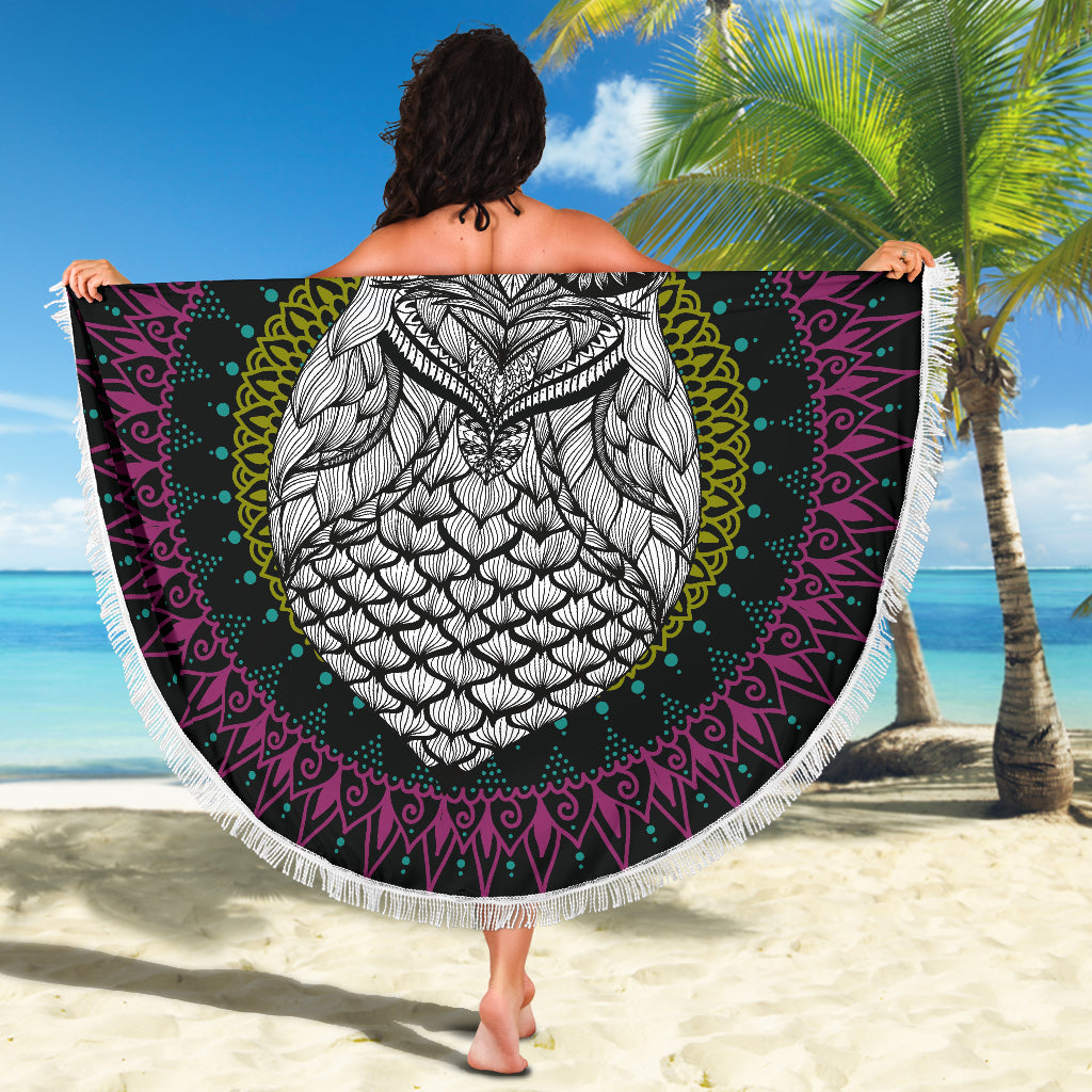Mandala Owl 2 Beach Blankets