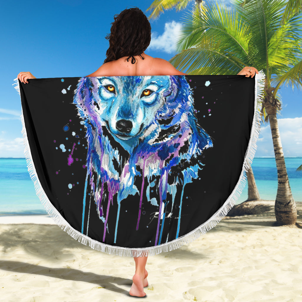 Watercolour Wolf Beach Blanket