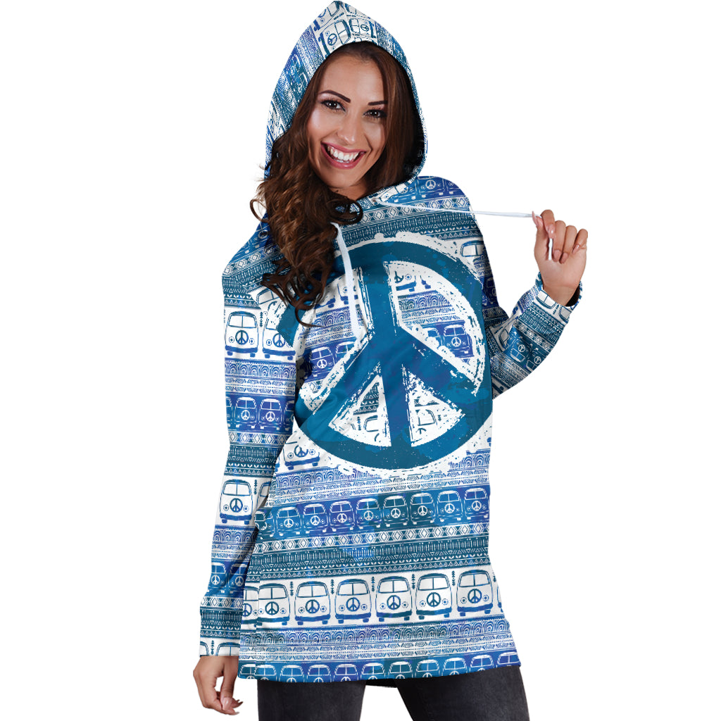 Bus and Peace Hippie Hoodie Dress - Modern Style