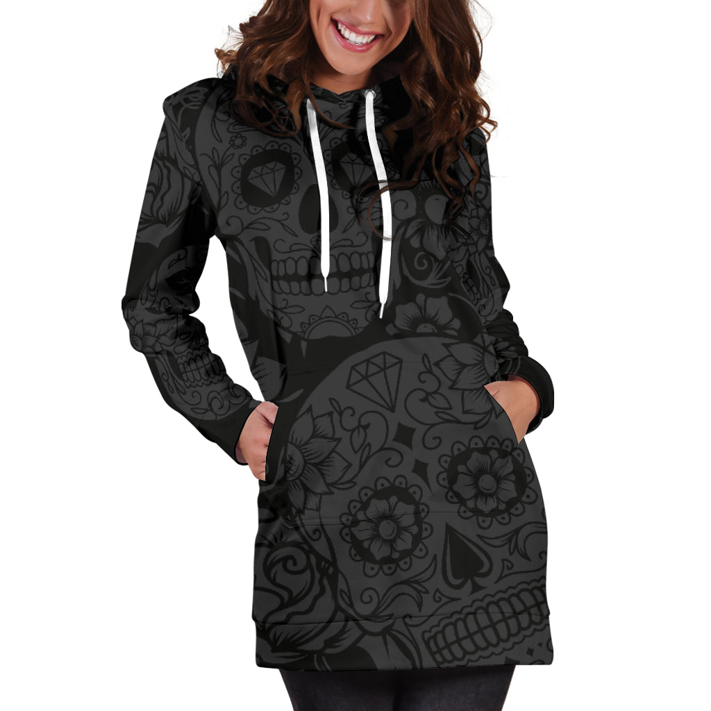 Dark Sugar Skull Hoodie Dress - Modern Style